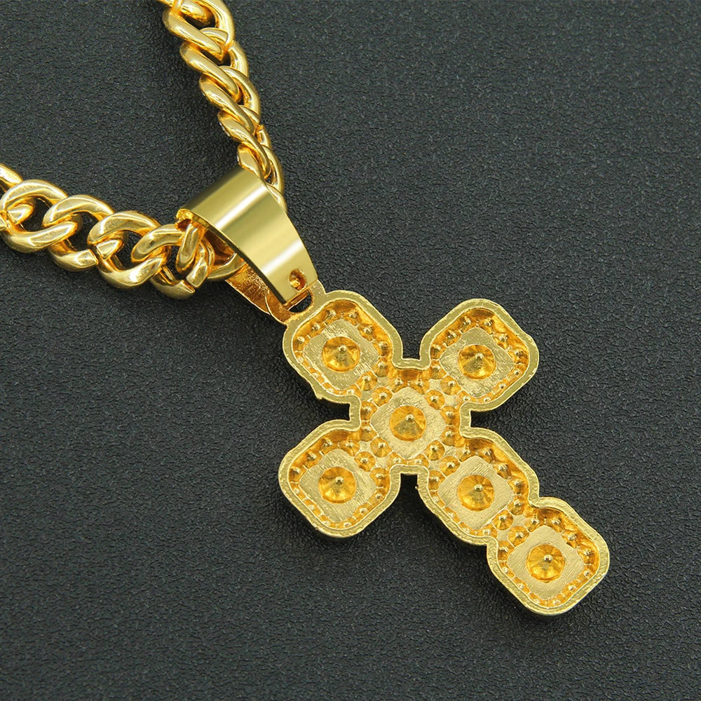 Hip Hop Square Cross Pendant Necklace with 13mm Cuban Chain - Afrilinker