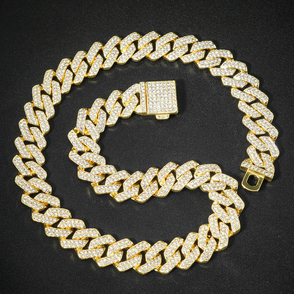 Unisex 13MM AAA Rhinestone Iced Out Miami Cuban Link Chain Necklace - Afrilinker