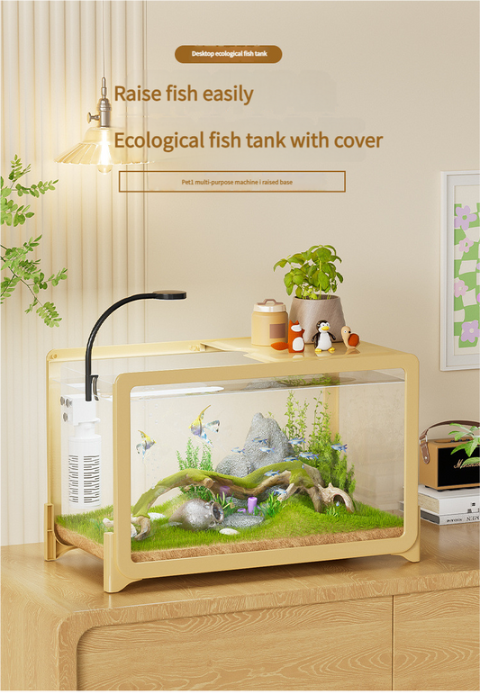 Desktop Fish Tank for Home/Living Room/Balcony/Office - Small-Medium Plastic Lazy Goldfish Tank with Eco-Scaping - Afrilinker