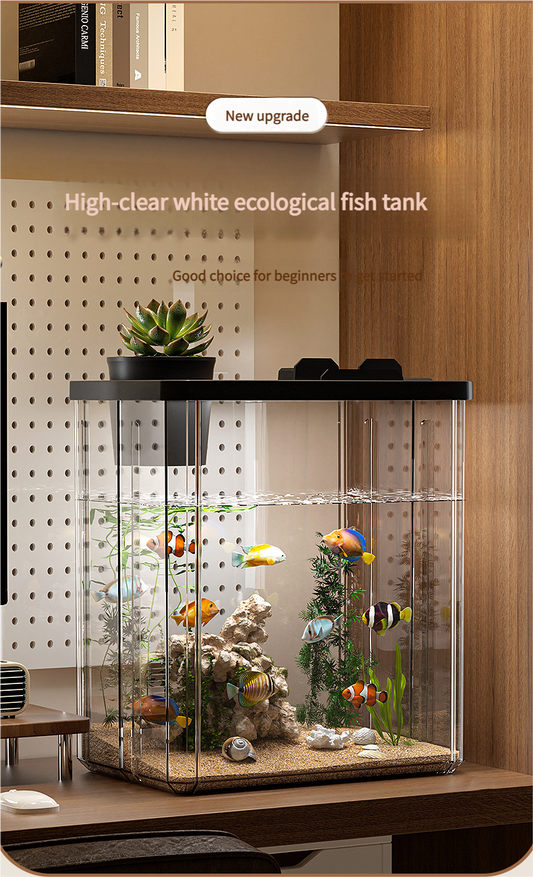 All - in - One Transparent Fish Tank: Filter, Oxygenator & Light for Home/Office, Small Desktop Eco - Aquarium - Afrilinker