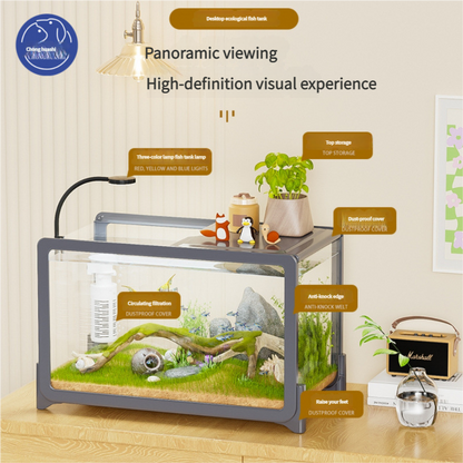 Desktop Fish Tank for Home/Living Room/Balcony/Office - Small-Medium Plastic Lazy Goldfish Tank with Eco-Scaping - Afrilinker