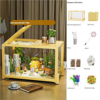 Desktop Fish Tank for Home/Living Room/Balcony/Office - Small-Medium Plastic Lazy Goldfish Tank with Eco-Scaping - Afrilinker