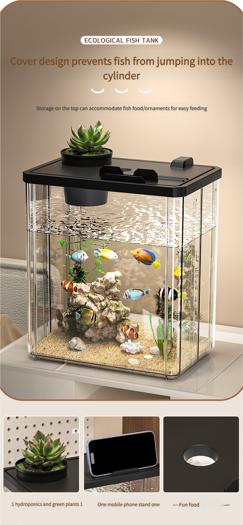 All - in - One Transparent Fish Tank: Filter, Oxygenator & Light for Home/Office, Small Desktop Eco - Aquarium - Afrilinker