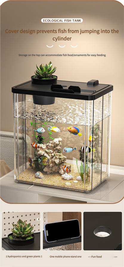 All - in - One Transparent Fish Tank: Filter, Oxygenator & Light for Home/Office, Small Desktop Eco - Aquarium - Afrilinker