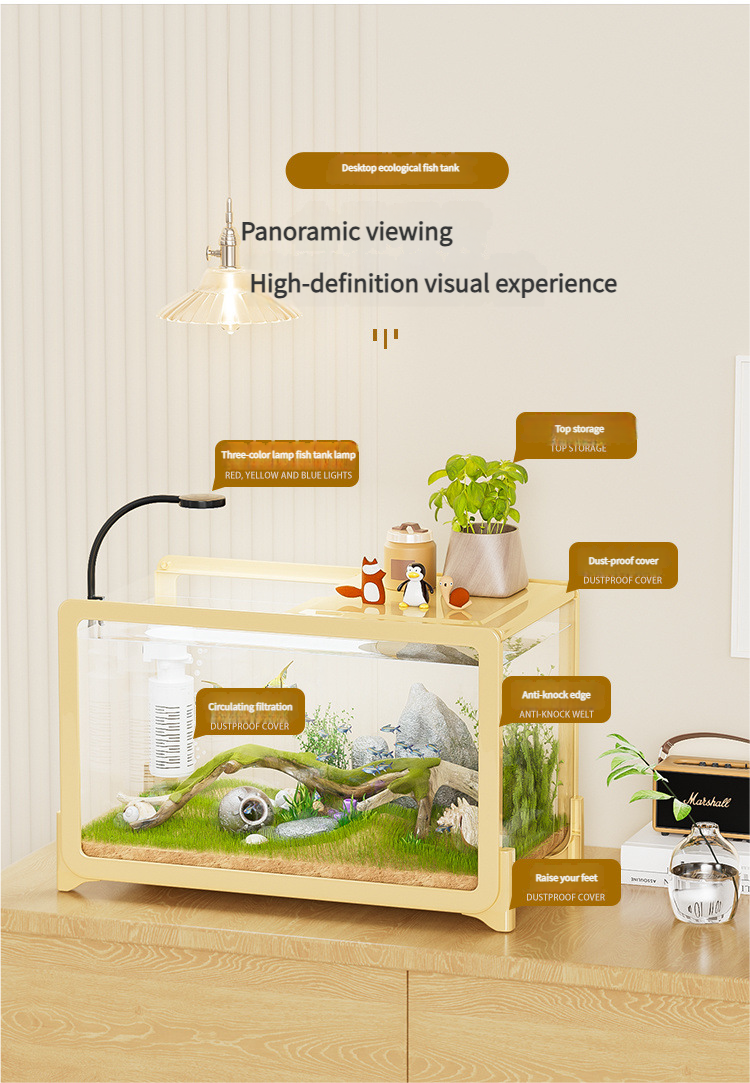 Desktop Fish Tank for Home/Living Room/Balcony/Office - Small-Medium Plastic Lazy Goldfish Tank with Eco-Scaping - Afrilinker