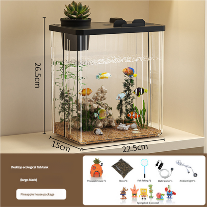 All - in - One Transparent Fish Tank: Filter, Oxygenator & Light for Home/Office, Small Desktop Eco - Aquarium - Afrilinker