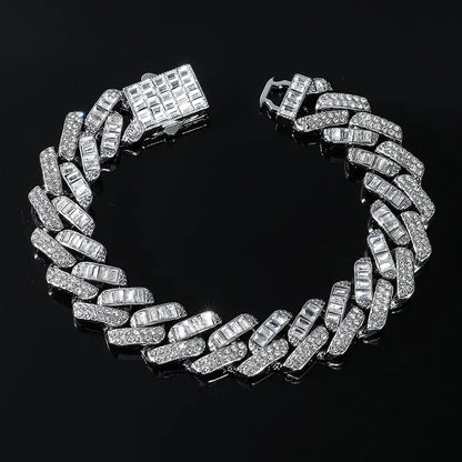 Hip Hop Iced Out 15MM Baguette Stone Cuban Chain Necklace - Afrilinker