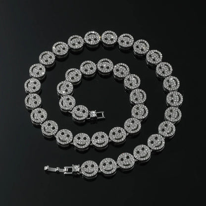 Hip Hop Iced Out Smiley Tennis Chain Necklace - Afrilinker