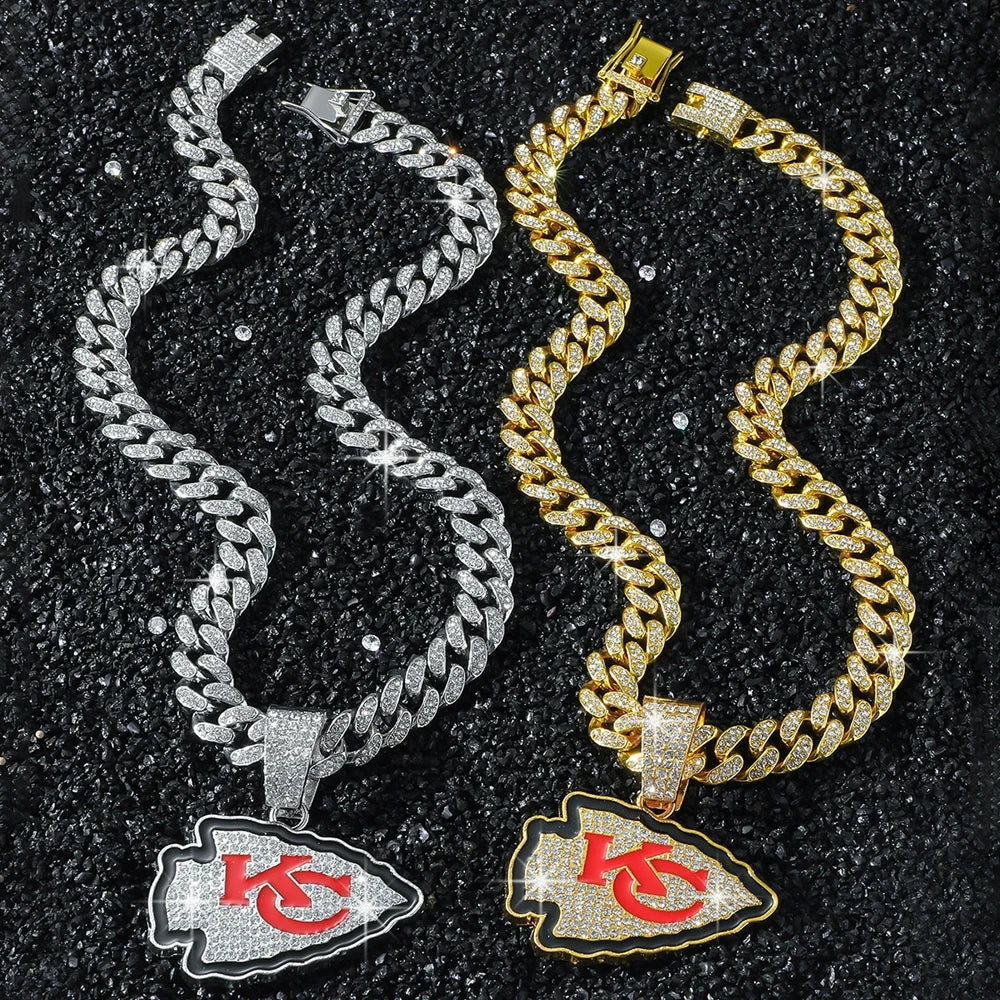 Hip Hop Iced Out KC Letter Pendant Cuban Chain Necklace - Afrilinker