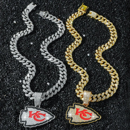 Hip Hop Iced Out KC Letter Pendant Cuban Chain Necklace - Afrilinker