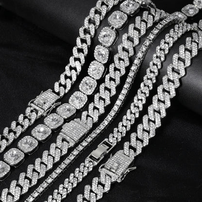 Hip Hop Iced Out Crystal Cuban Link Chain Necklace - Afrilinker