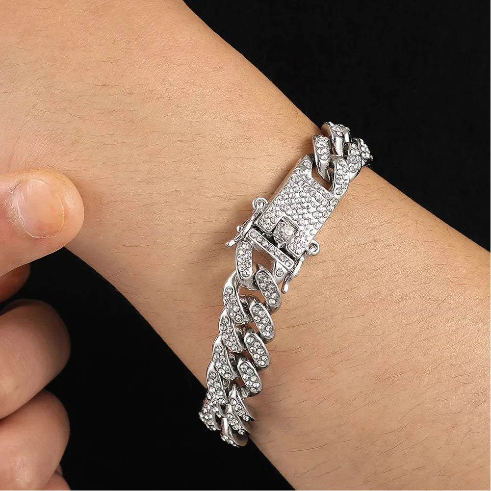 Hip Hop Iced Out 13MM Cuban Link Chain Bracelet - Afrilinker
