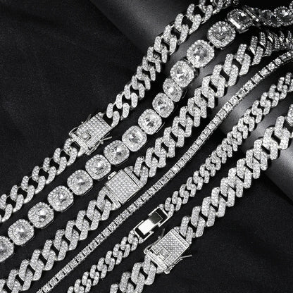 Hip Hop Iced Out Crystal Cuban Link Chain Necklace - Afrilinker