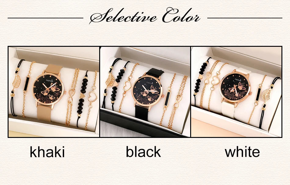 3 - Style Women's Leather Band Watch & Bracelet Set - Afrilinker