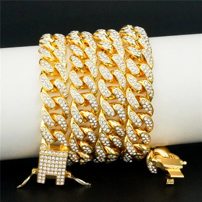Unisex 13MM AAA Rhinestone Iced Out Miami Cuban Link Chain Necklace - Afrilinker