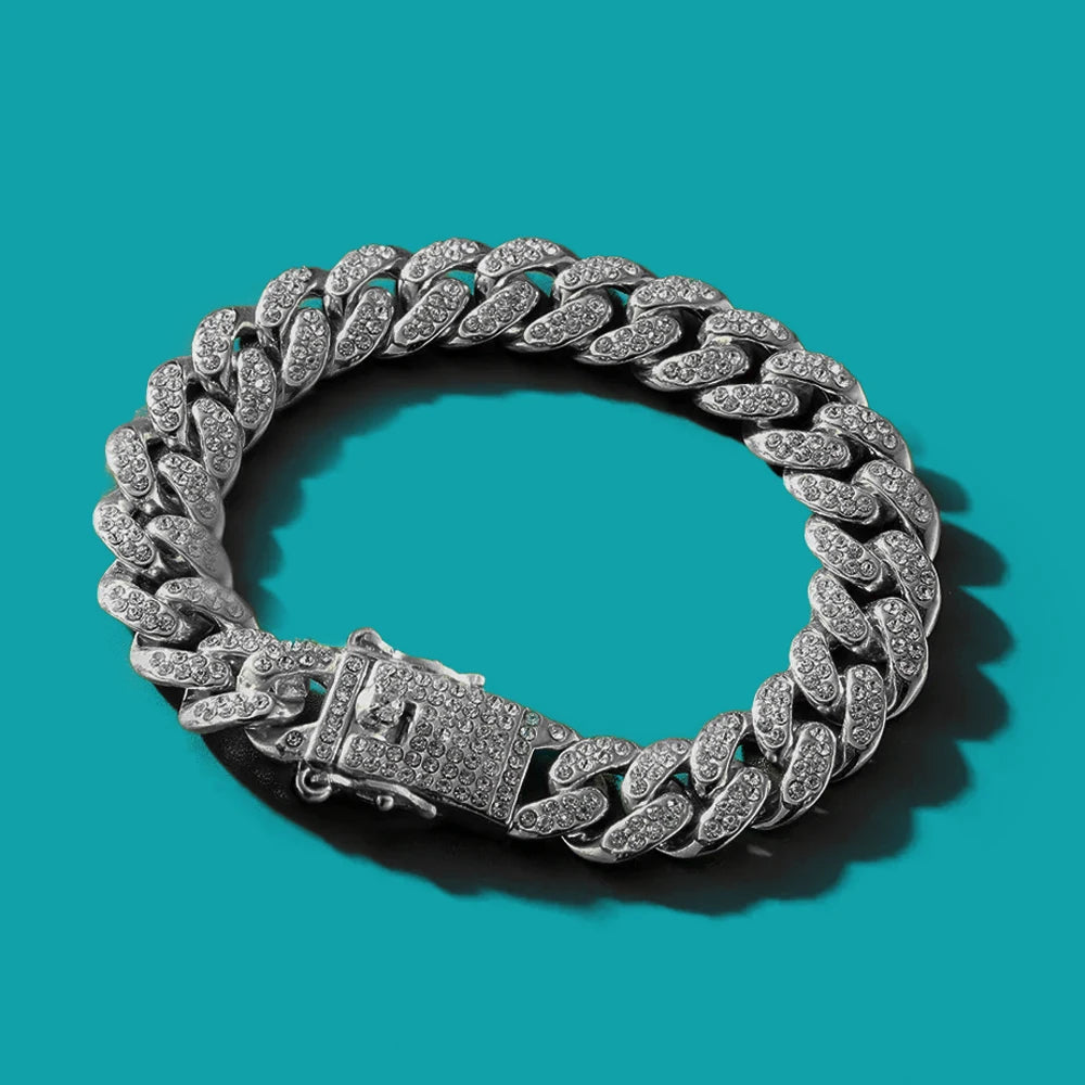 Hip Hop Iced Out 13MM Cuban Link Chain Bracelet - Afrilinker
