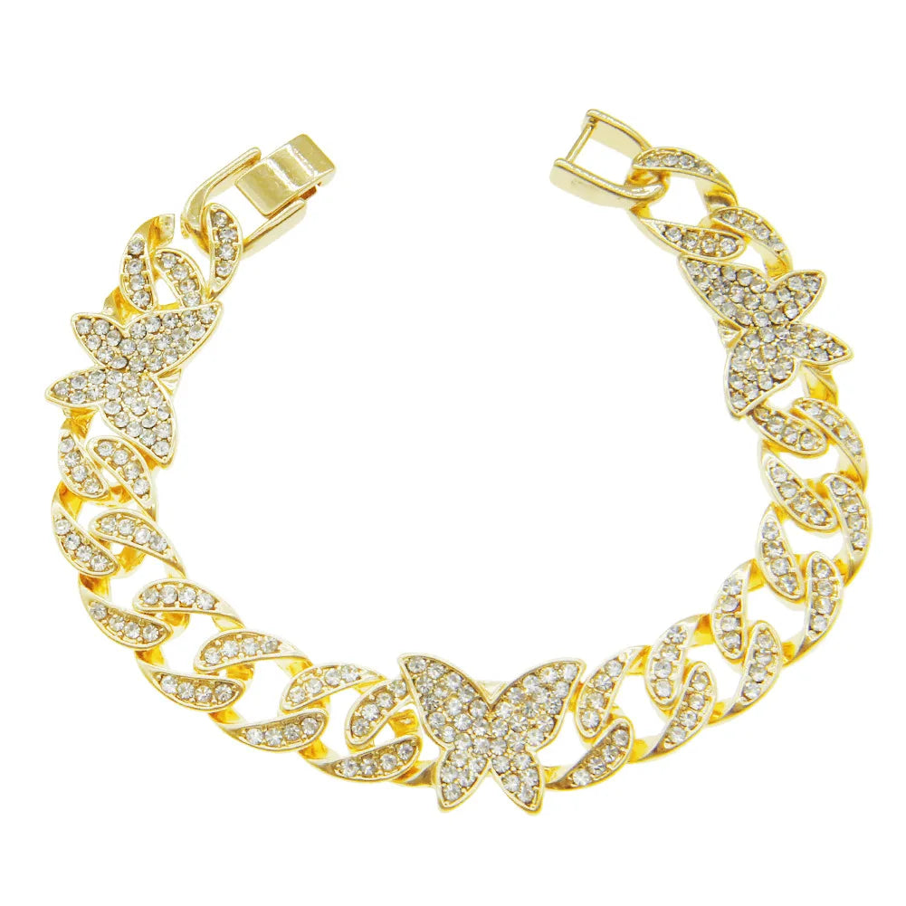 Hip Hop 13MM Rhinestone Prong Iced Out Cuban Link Chain Bracelet - Afrilinker