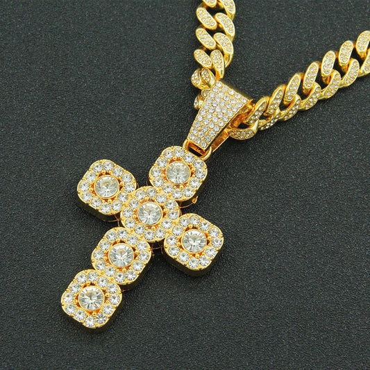 Hip Hop Square Cross Pendant Necklace with 13mm Cuban Chain - Afrilinker