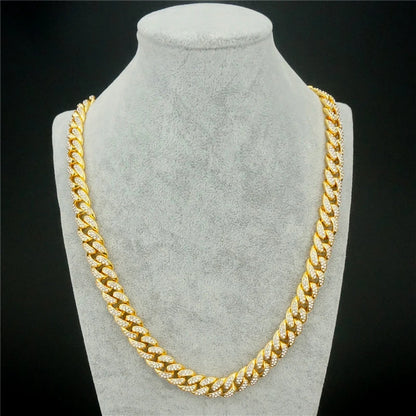Unisex 13MM AAA Rhinestone Iced Out Miami Cuban Link Chain Necklace - Afrilinker