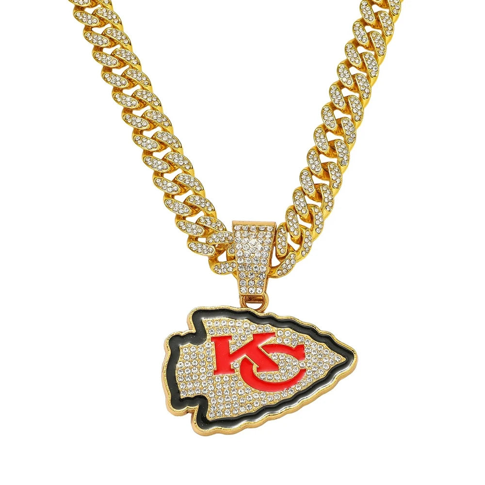 Hip Hop Iced Out KC Letter Pendant Cuban Chain Necklace - Afrilinker