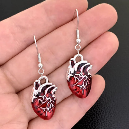 Anatomical Heart Drop Earrings - Gothic Spooky Boho Jewelry - Afrilinker