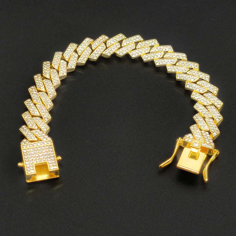 Hip Hop Iced Out 13MM Cuban Link Chain Bracelet - Afrilinker
