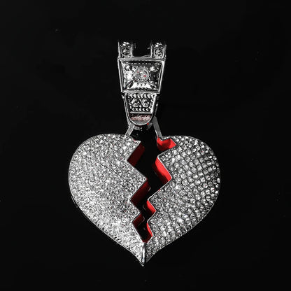 Hip Hop Iced Out Broken Heart Pendant Necklace - Afrilinker