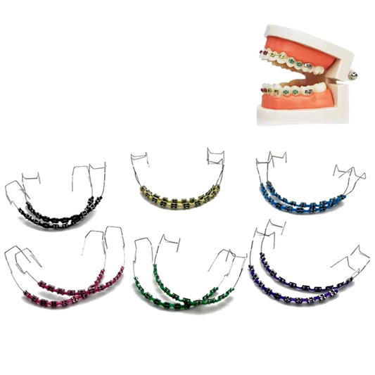 1 Pair Colorful Dental Fake Braces Temporary Tooth Decoration With Metal Wires Bracket With Hook Ligature Tie Dental Tool