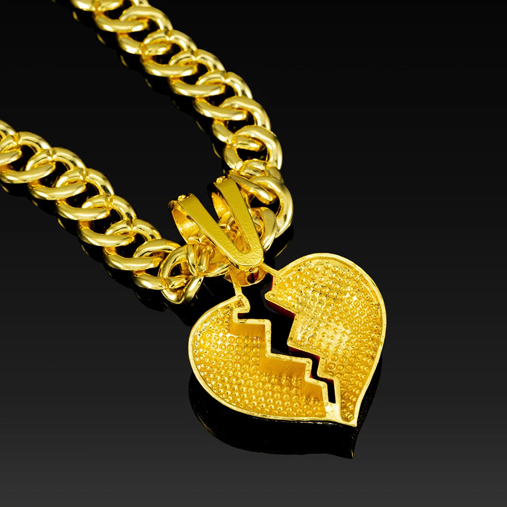 Hip Hop Iced Out Broken Heart Pendant Necklace - Afrilinker