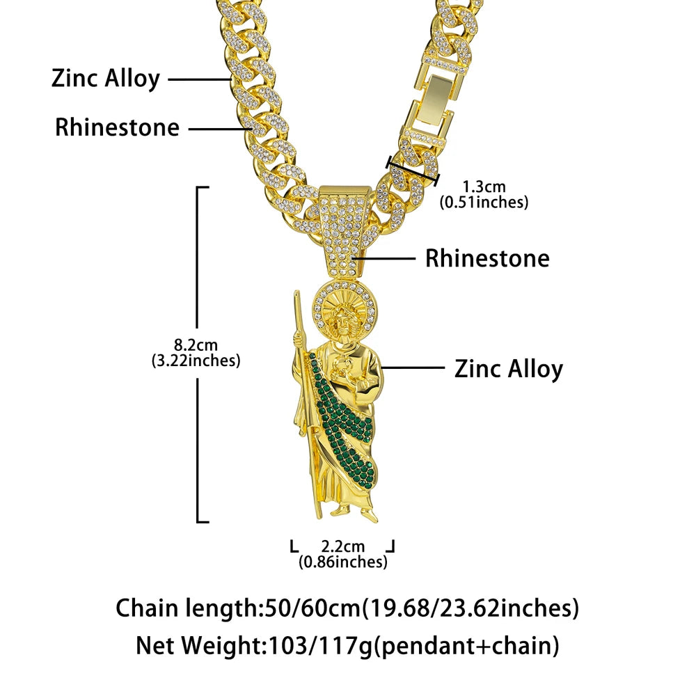 Men's Hip Hop Saint Jude Pendant Necklace with 13mm Cuban Chain - Afrilinker