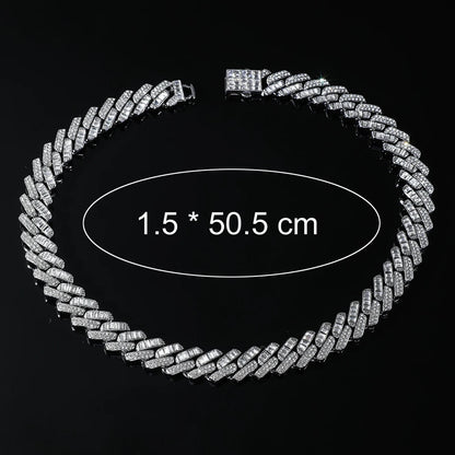 Hip Hop Iced Out 15MM Baguette Stone Cuban Chain Necklace - Afrilinker
