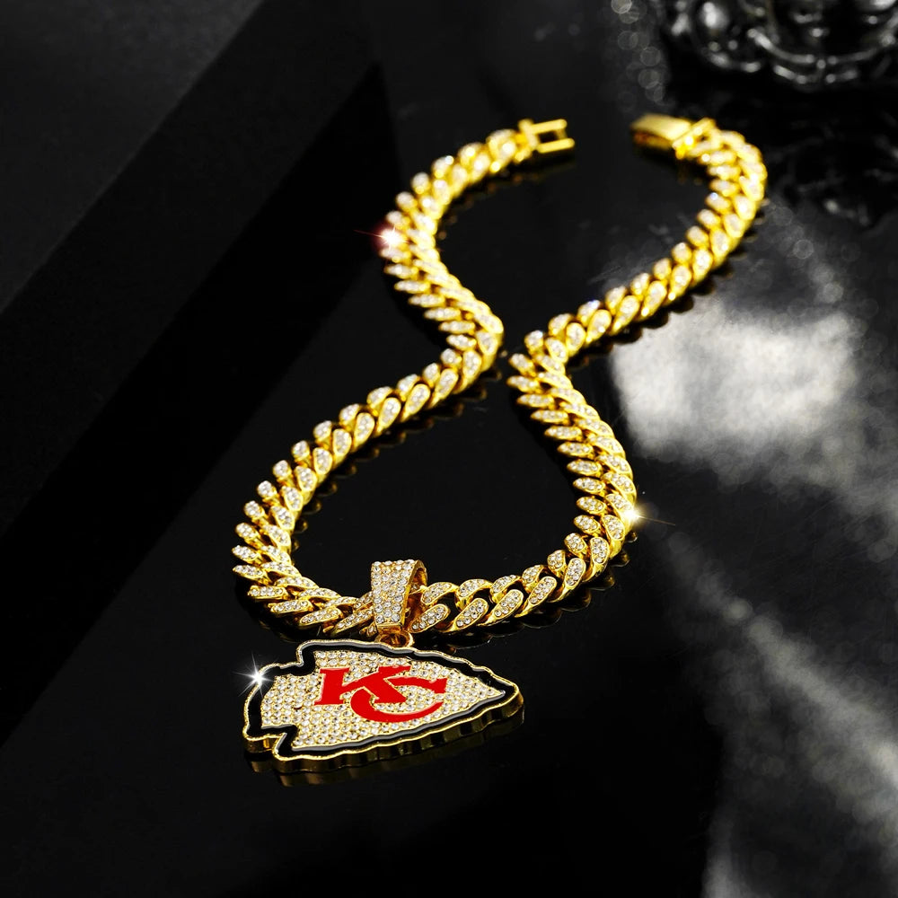 Hip Hop Iced Out KC Letter Pendant Cuban Chain Necklace - Afrilinker