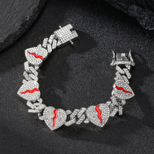 Hip Hop Iced Out Heart Pendant Link Chain Necklace - Afrilinker