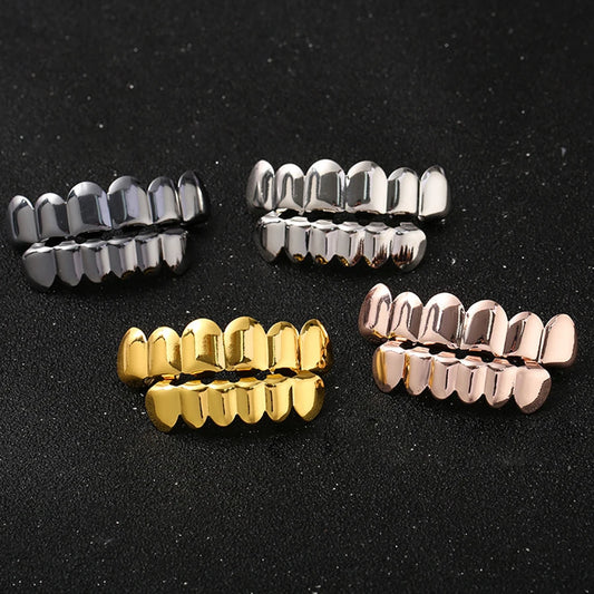 Classic Fashion 6/6 Teeth Grillz Hip Hop 14K Gold Plated Tooth Caps Decor Braces Dental Grills For Women Men Jewelry - Afrilinker