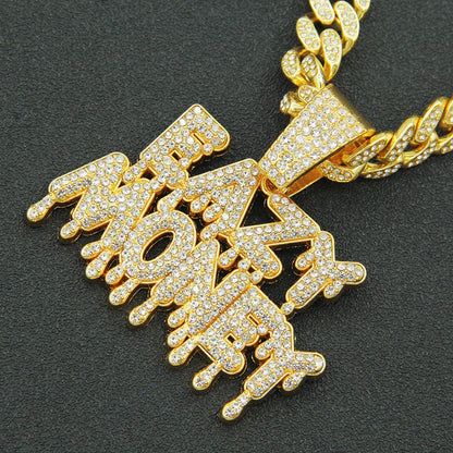 Hip Hop Iced Out EAZY MONEY Pendant Cuban Chain Necklace - Afrilinker