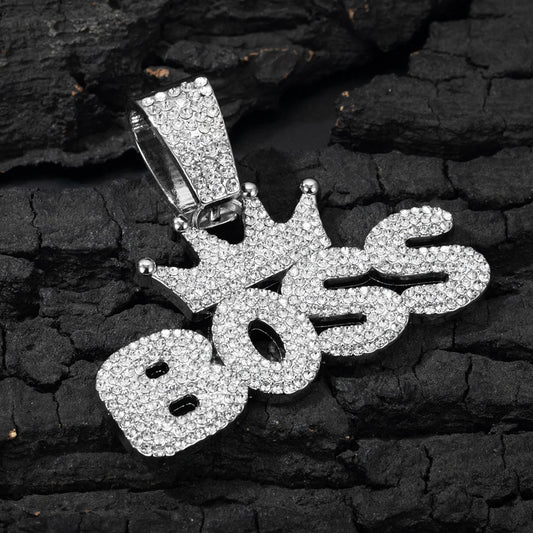 Hip Hop "BOSS" Pendant Necklace with Iced Out Rhinestones - Afrilinker