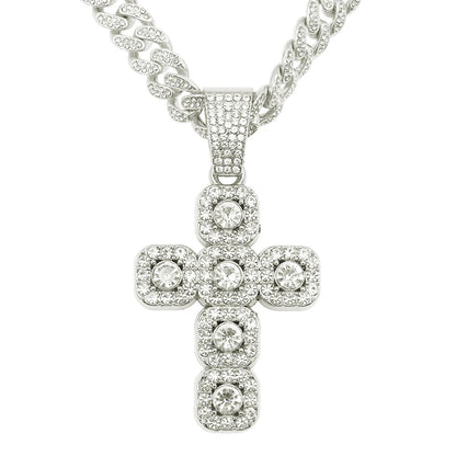 Hip Hop Square Cross Pendant Necklace with 13mm Cuban Chain - Afrilinker