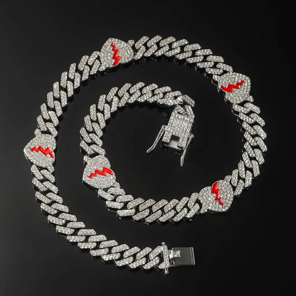 Hip Hop Iced Out Heart Pendant Link Chain Necklace - Afrilinker