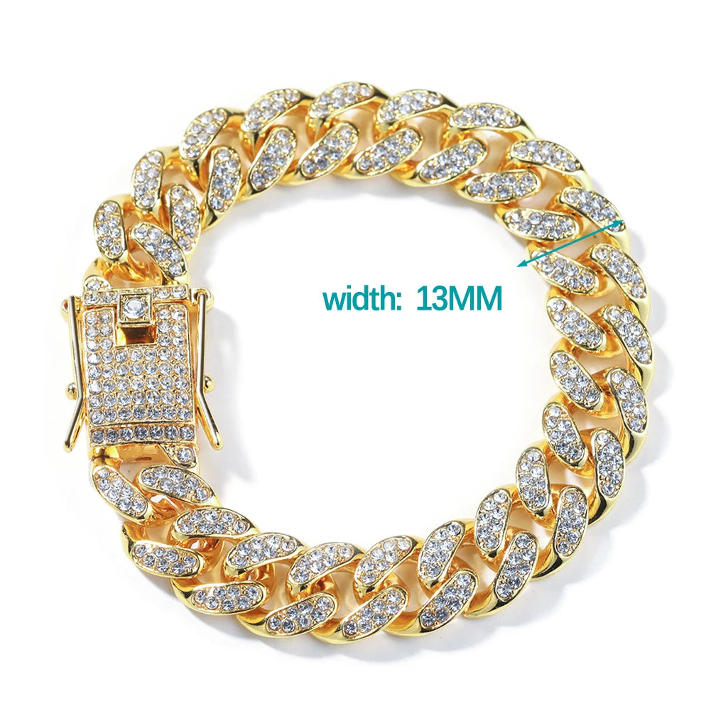 Hip Hop Iced Out 13MM Cuban Link Chain Bracelet - Afrilinker