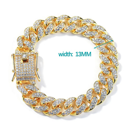 Hip Hop Iced Out 13MM Cuban Link Chain Bracelet - Afrilinker
