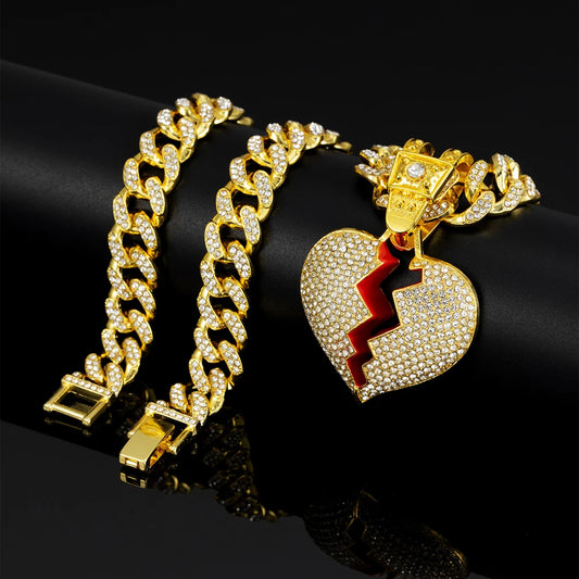 Hip Hop Iced Out Broken Heart Pendant Necklace - Afrilinker
