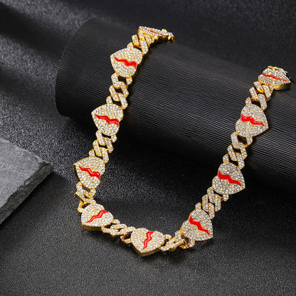 Hip Hop Iced Out Heart Pendant Link Chain Necklace - Afrilinker
