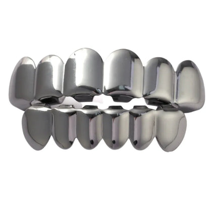 Gold Silver Plated HIP HOP Teeth Grillz Top & Bottom Grills Set With silicone Real Shiny Vampire Tooth Sets - Afrilinker