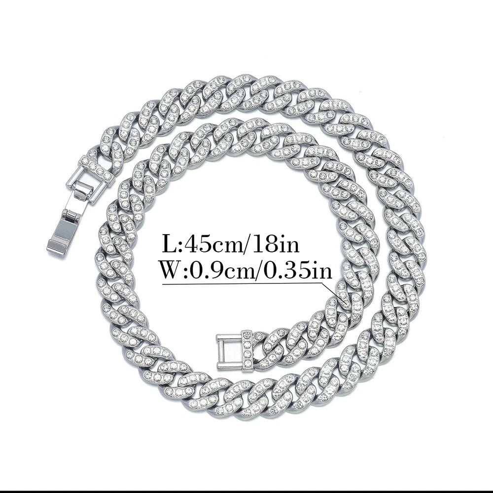 Unisex Hip Hop Iced Out 9MM Miami Cuban Chain Necklace - Afrilinker
