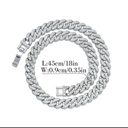 Unisex Hip Hop Iced Out 9MM Miami Cuban Chain Necklace - Afrilinker
