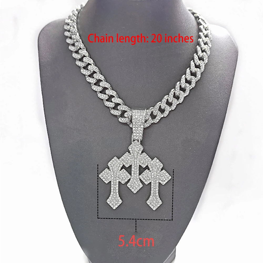 Hip Hop Iced Out Cross Pendant Cuban Link Chain Necklace - Afrilinker