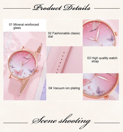 Women's Pink Butterfly Watch & Jewelry Set - Afrilinker