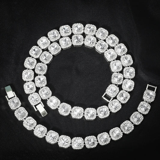 2024 NEW Men Women Hip Hop tennis Chain Necklace 13mm Square CZ Stone Iced Out Bling Cuban Chains Necklace Fashion Charm Jewelry
