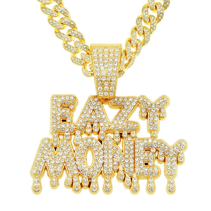 Hip Hop Iced Out EAZY MONEY Pendant Cuban Chain Necklace - Afrilinker