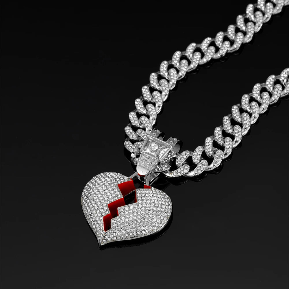 Hip Hop Iced Out Broken Heart Pendant Necklace - Afrilinker